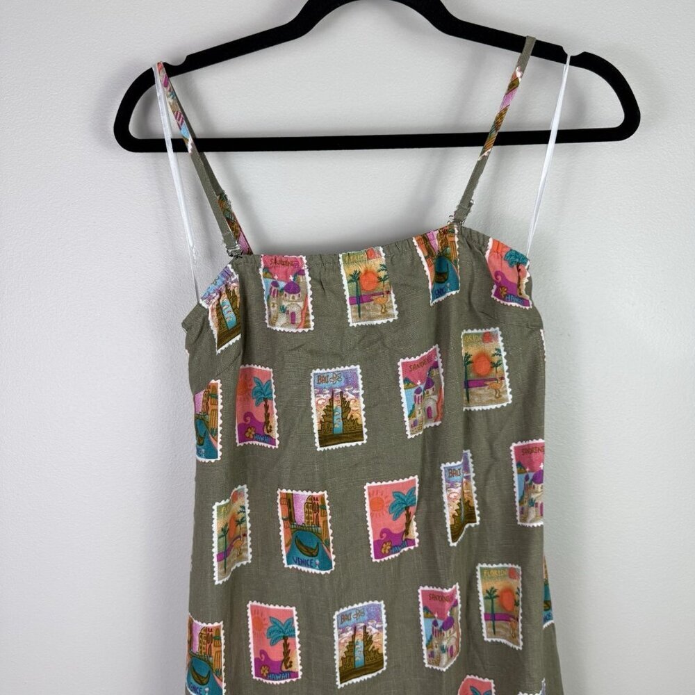 Petal & Pup Aoife Olive Stamp Print Maxi Dress XS Linen Blend Summer Vacation - Picture 5 of 9